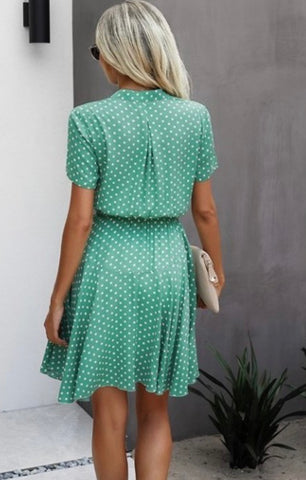 GREEN SHORT POLKADOT DRESS