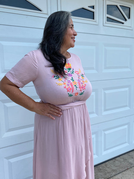 SOFT PINK EMBROIDERED DRESS